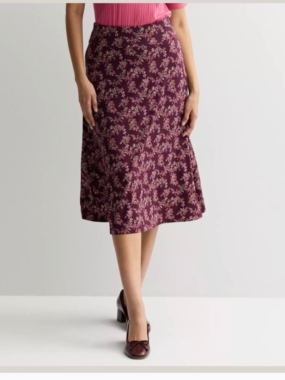 croft & barrow Burgundy Floral Midi Skirt